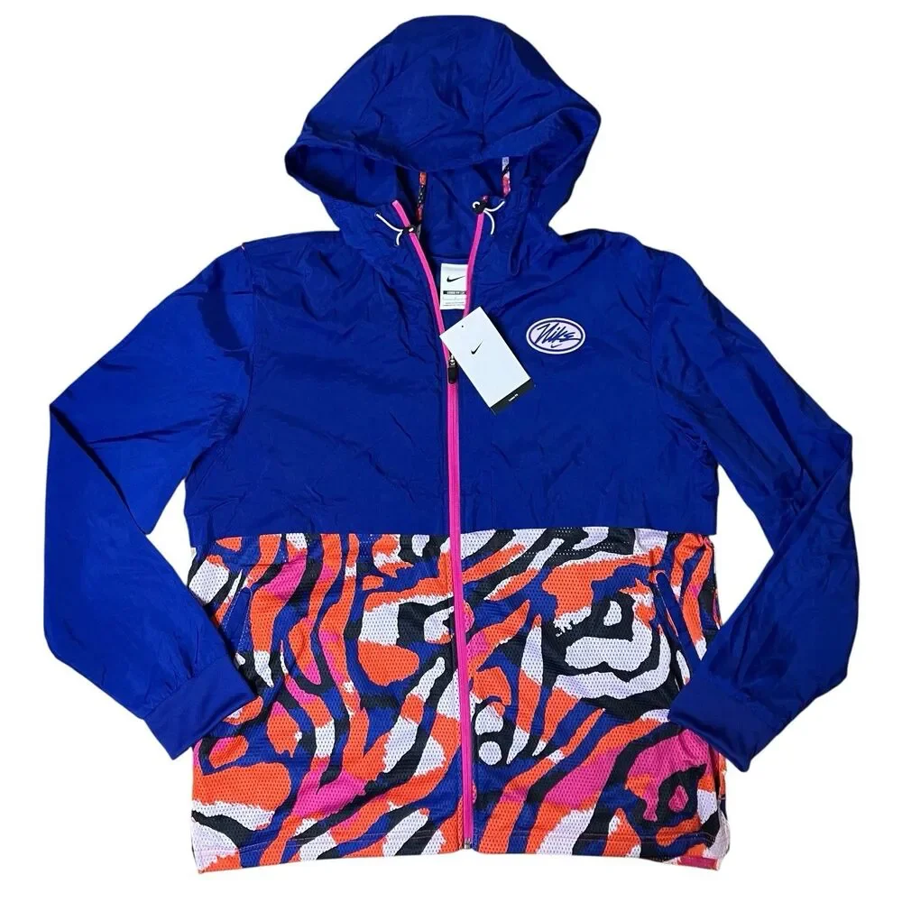Nike Jacket Mens L Windbreaker Blue Running Lightweight ColorfulRetro DM5552-455